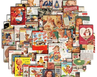 1950s Stickers-Retro Advertisement Stickers-Laptop Sticker-Water Bottle Sticker-Scrapbooking Sticker-Newspaper Clips-1940s Stickers