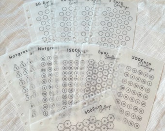 A6 transparent, matte envelopes with challenges for budgeting