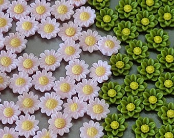 Pale Pink and Green Flower Nail Charms, 50 pcs., DIY Charms, Resin Art, Phone Case Decorations