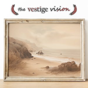 Vintage Coastal Beach Landscape Wall Art Painting | Sepia Tones | Digital Download | Printable up to 36&quot;w x 24&quot;h!