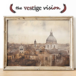 Rome Cityscape Vintage Wall Art | Cathedral Skyline | Muted Neutral Tones | Watercolor | Digital Download | Printable up to 36&quot;w x 24&quot;h!