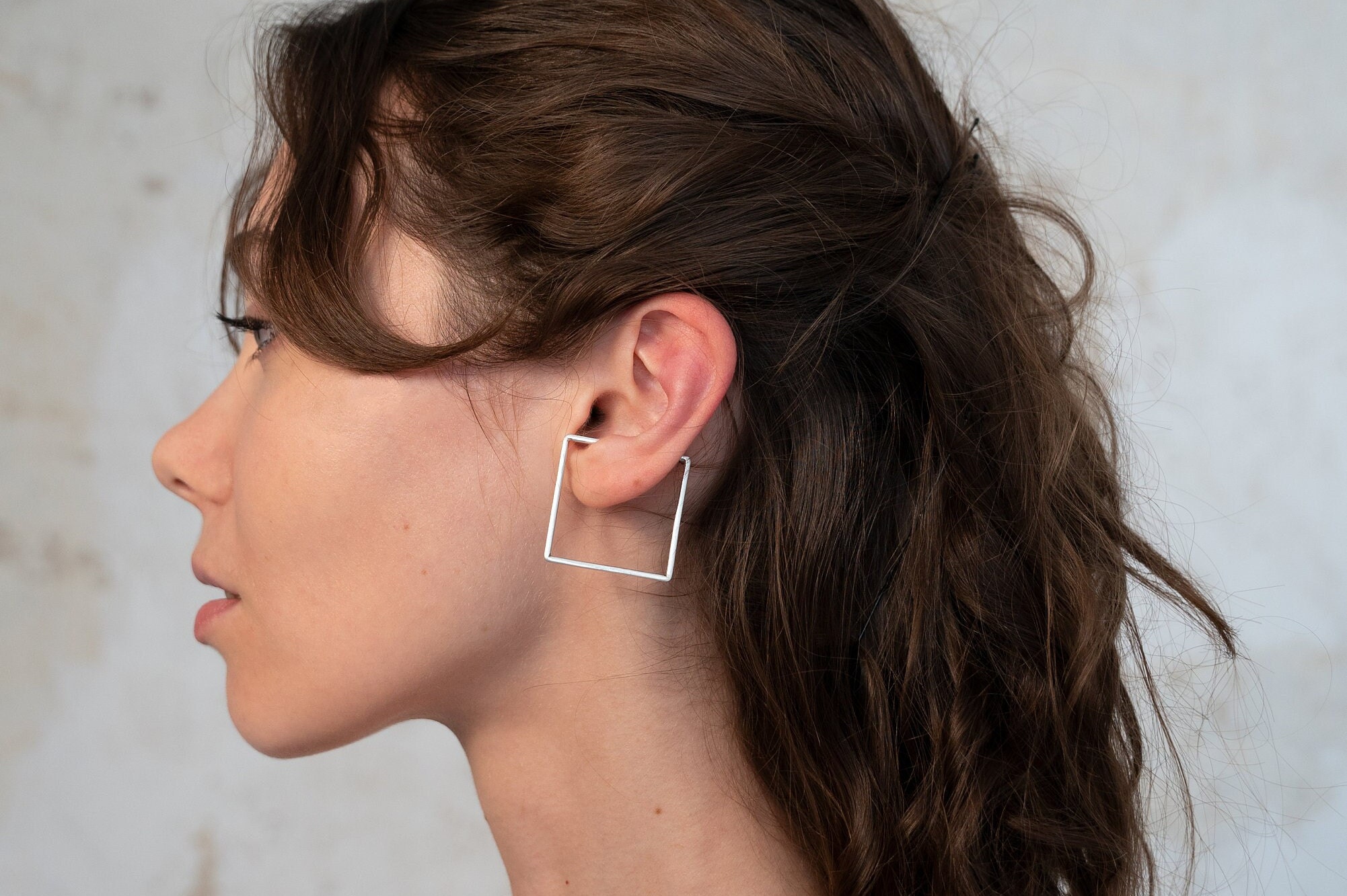 Rectangular Ear Clips Minimal Rectangular Cuff/ Layering Square Design/ Geometric Sterling ...
