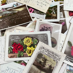 3 cartes postales de voeux du milieu du siècle - Design mixte riche en fleurs colorées / pittoresques - 1925 à 1955, cartes de voeux vintage, souvenirs / décoration murale