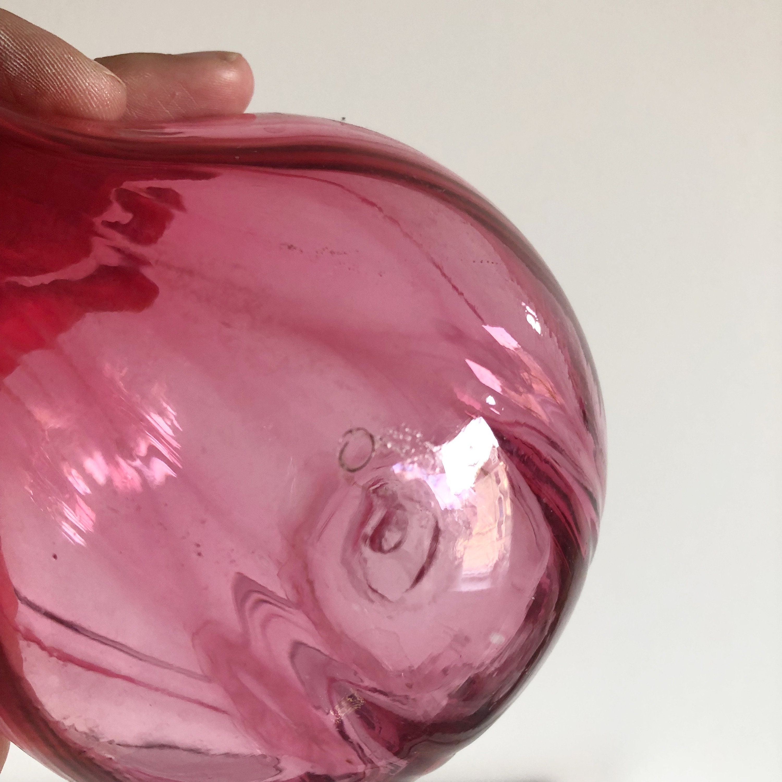 Vintage Hand Blown Glass Vase Cranberry Art Deco Retro Glassware Rich