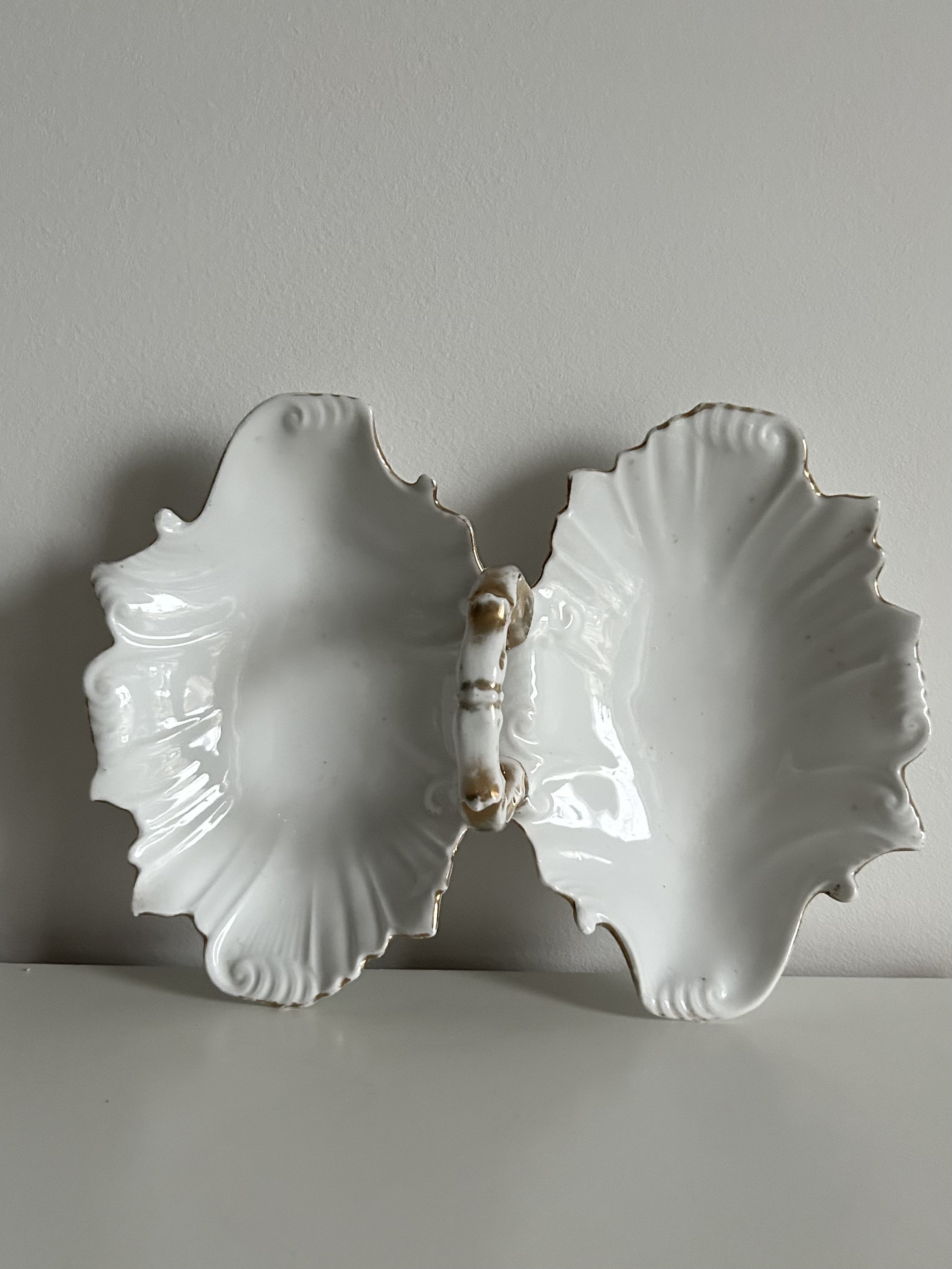 Vintage Porcelain Scalloped Serving Dish White And Golden Antique 