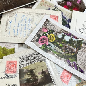 5 cartes postales de voeux du milieu du siècle - Design mixte riche en fleurs colorées / pittoresques - 1925 à 1955, cartes de voeux vintage, souvenirs / décoration murale