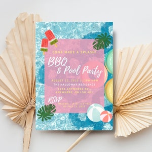 DIY - Pool Party Invitation | Digital Download 5x7&quot; | BBQ | Pool Theme | Customizable | Edit Yourself