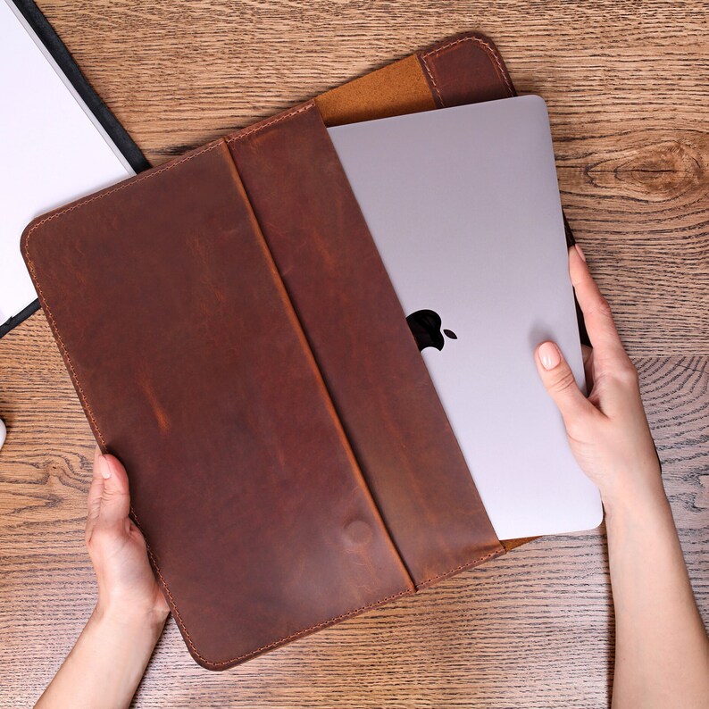 Personalized Leather Laptop Sleeve, Custom Laptop Case, Protective