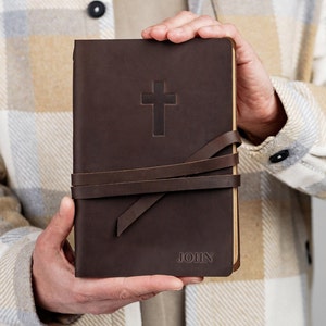 Personalized Prayer Leather Journal with Cross, Name Secrete Message Inside, Wrap Leather Journal, Baptism Catholic Gift, Christian Gift