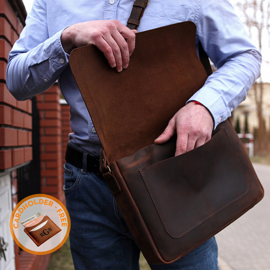 Custom Laptop Leather Bag With Engraved, Personalized MacBook Bag