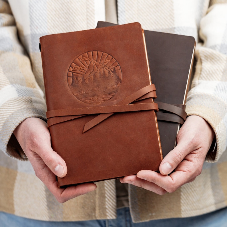 Leather Notebook, Leather Travelers Notebook, Brown Leather Notebook, Personalized Leather Journal Notebook, Engraved Leather Journal image 2