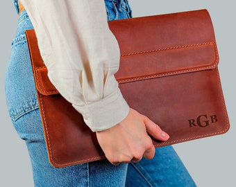 Handmade Leather Macbook Case 9 Colors Available with Monogram & Secret Message Inside, Laptop Leather Sleeve, Unique Gift for Mom