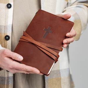 Custom Leather Journal, Personalized Religious Leather Journal, Prayer Journal, Baptism Gift Catholic Gift, Christian Gift Religious Gift