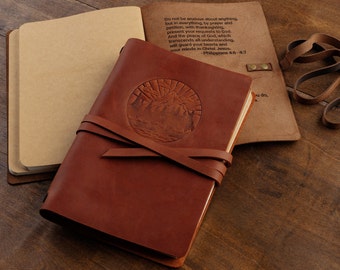 Journal en cuir personnalisé, journal en cuir gravé marron avec initiales et message, journal en cuir personnalisé pour homme, journal de voyage