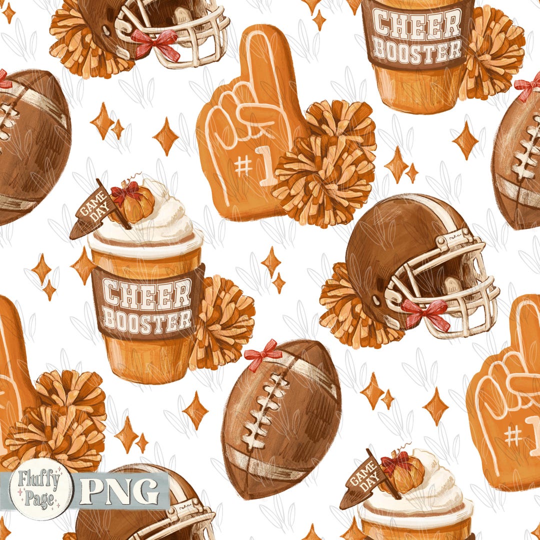 Cheer Booster Seamless Pattern PNG, Cheerleader Football Life Gift Game ...
