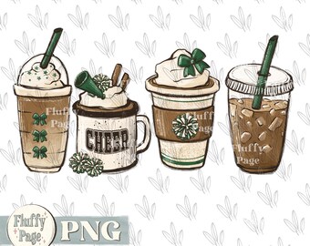 Cheerleading coffee PNG, cheer latte coffee cups, Megaphone and Pom Poms with Bow, frappe sublimation, design download, sport coffee cups,