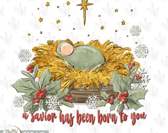 A Savior has been born to you PNG, red let us adore Him, Christian Christmas, baby Jesus manger, nativity bible, Custom Sublimation design