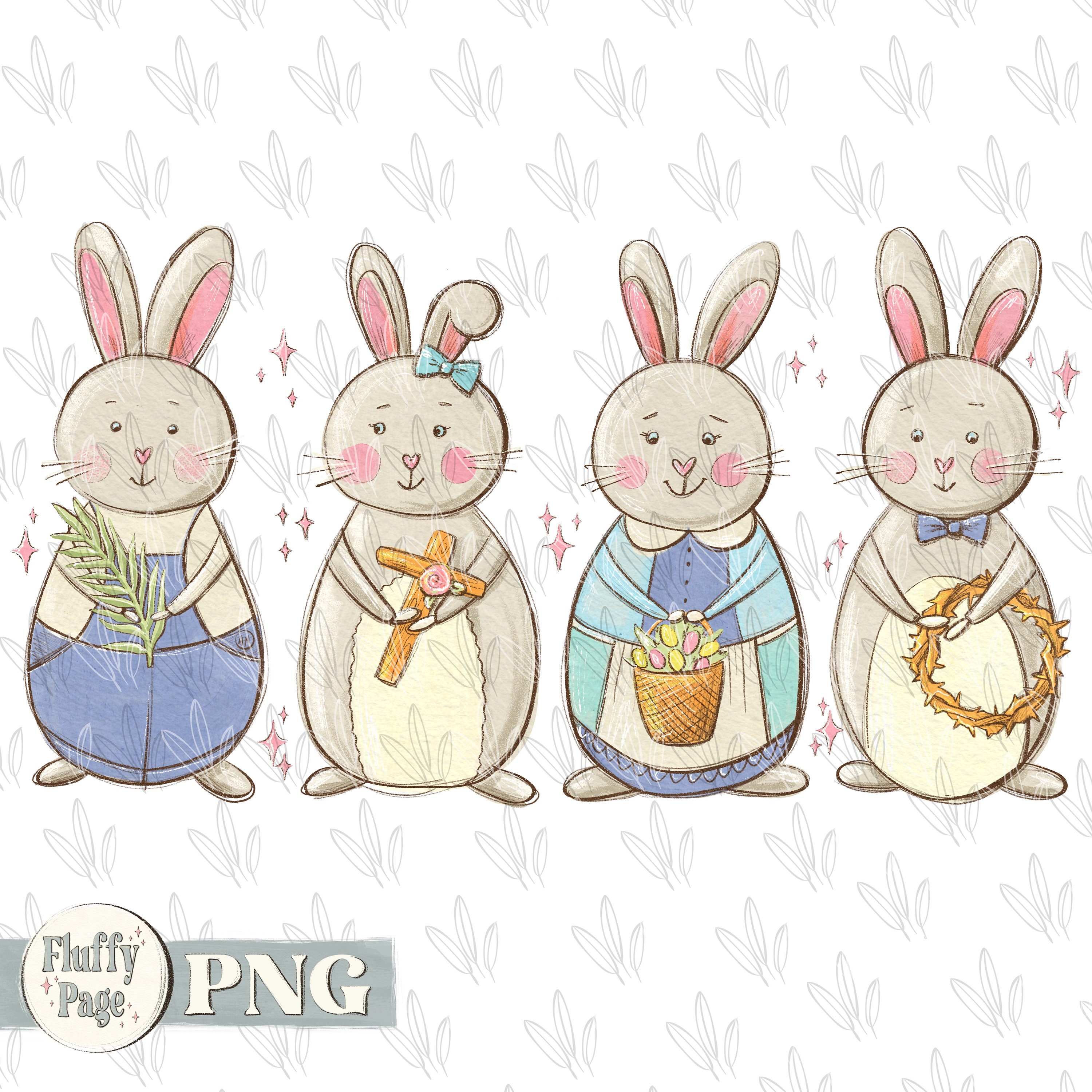 Easter Bunnies PNG, Cute Rabbits, Kids Christian Religious Spring, Hand ...