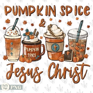 Spezie di zucca e caffè di Gesù Cristo PNG, caduta latte Ringraziamento, religioso cristiano, disegno di sublimazione disegnato a mano, Scarica personalizzato
