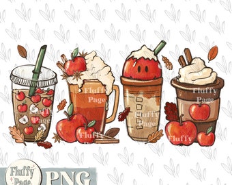 Apple cider PNG, Fall latte coffee cups, its fall y'all, frappe sublimation, design download, fall png, fall vibes png, coffee cups,