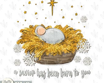 A Savior has been born to you PNG, red let us adore Him, Christian Christmas, baby Jesus manger, nativity bible, Custom Sublimation design
