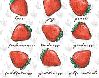 The Fruits of The Spirit PNG, Strawberry somer, Galatians, Christian, bible verse, religious, Hand Drawn Sublimation design, Download custom