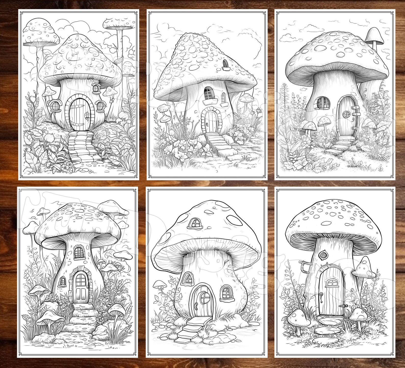 50 Mushroom Houses | Coloring Page Book | Adults | Kids | Instant ...