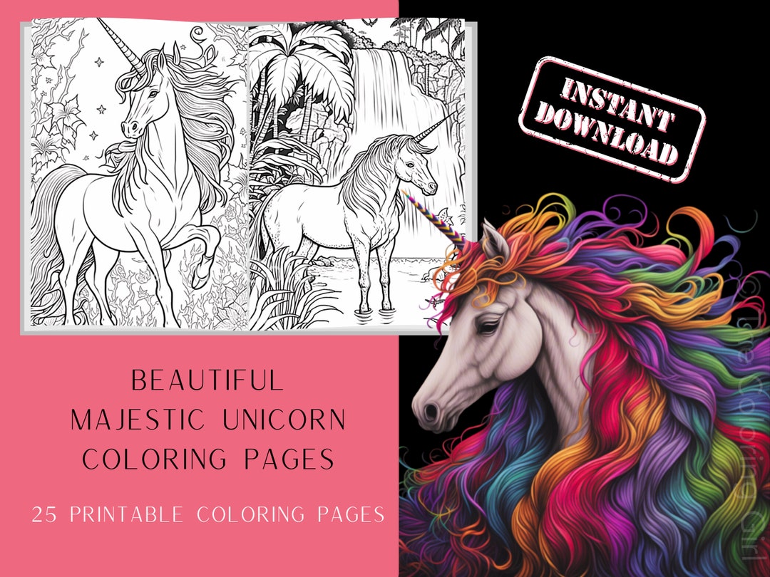 Unicorn Adult Coloring Book | 25 Digital-printable Unicorn Coloring Pages | Digital File-pdf ...