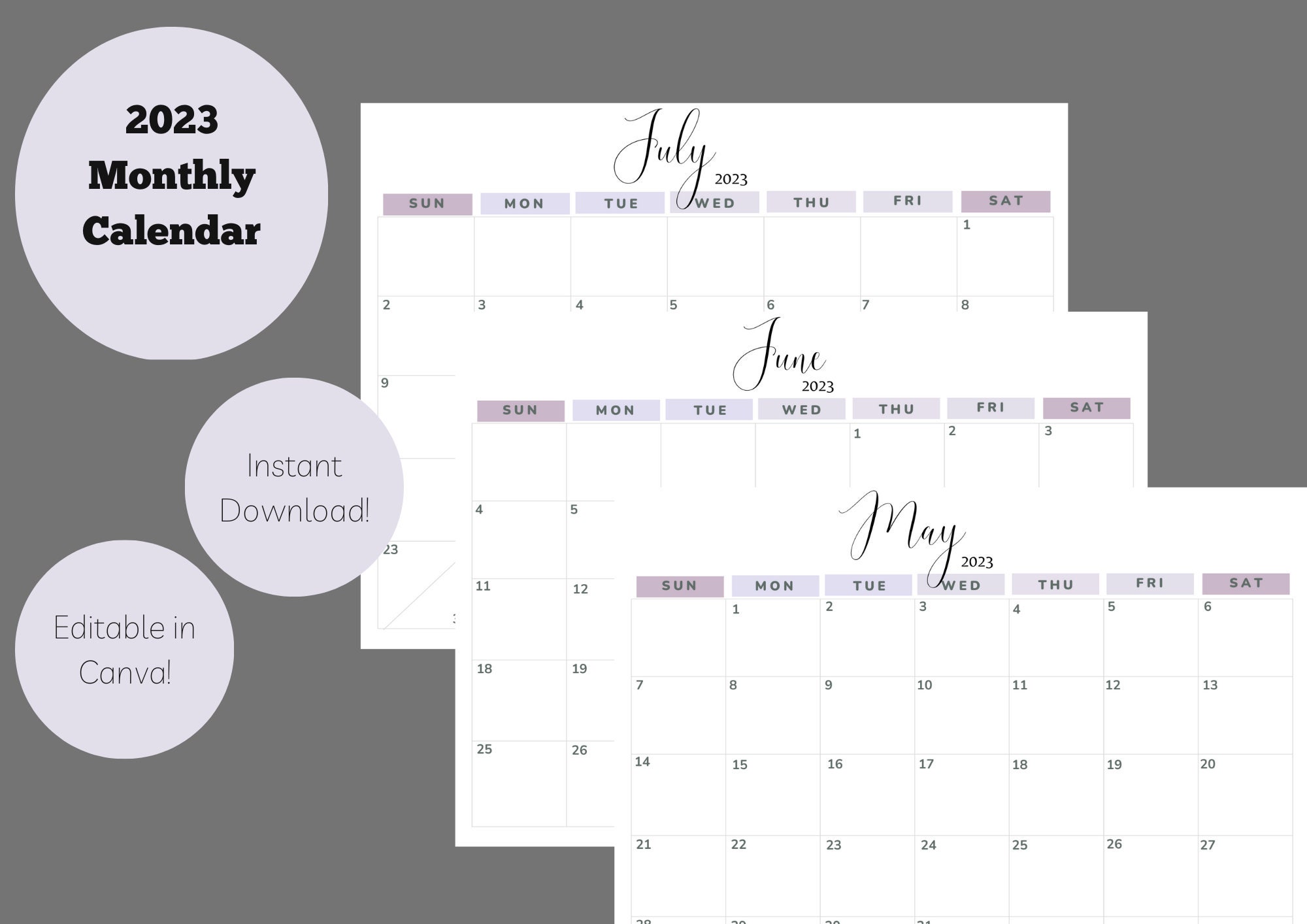 12 Month Calendar Template Edit Monthly Calendar Monthly Planner ...