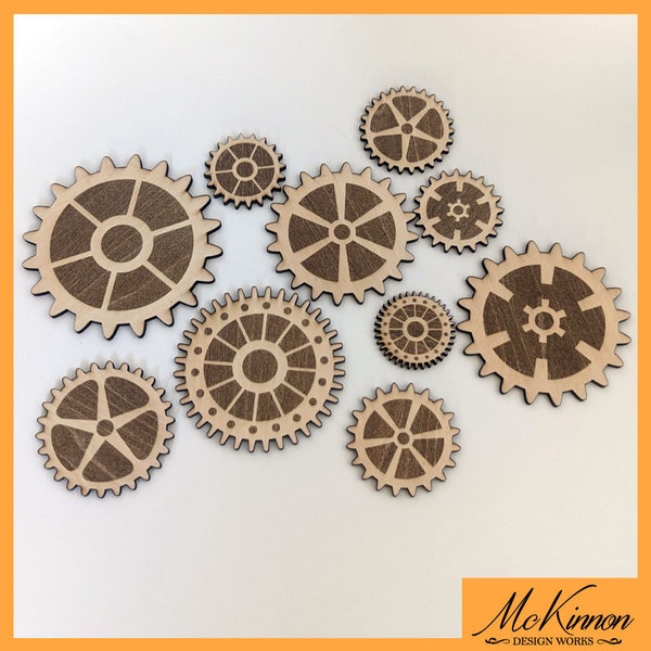 Decorative Wooden Gears | Set of 10