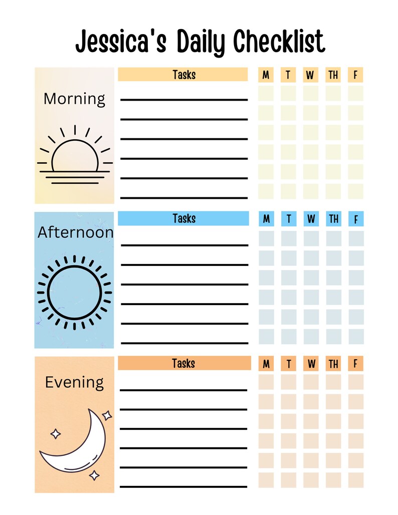 Kids daily school checklist printable daily routine chart etsy