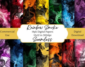 Paper Pack Rainbow Smoke Instant Digital Download Tiled Seamless Pattern Craft Paper for Junk Journal Scrapbook Decoupage Commercial Use