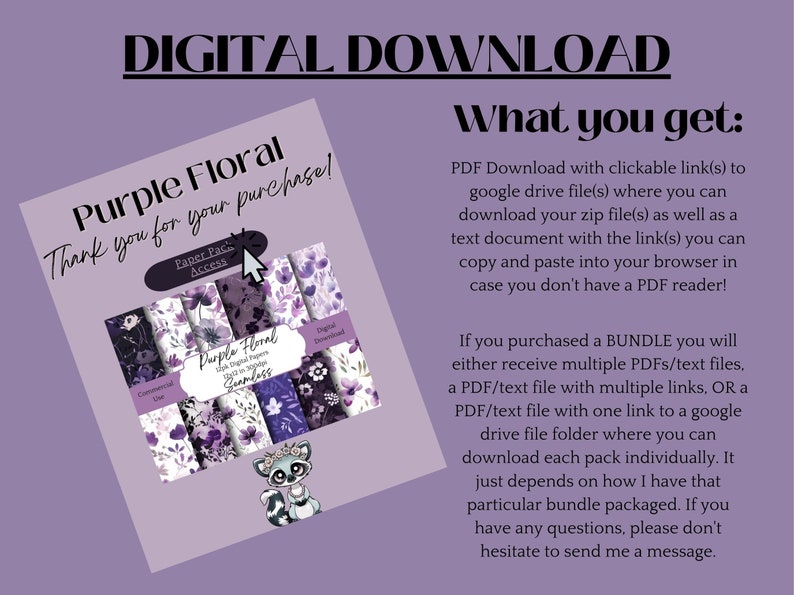 Paper Pack Purple Floral Instant Digital Download Tiled Seamless ...