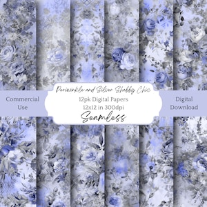 Papierpaket Immergrün und Silber Shabby Chic Sofortiger digitaler Download Nahtloses Muster Papier Junk Journal Scrapbook Decoupage Kommerzielle Nutzung