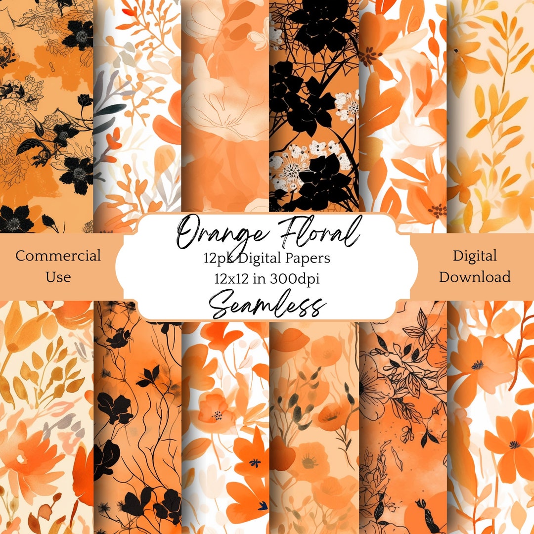 Paper Pack Orange Floral Instant Digital Download Tiled Seamless ...