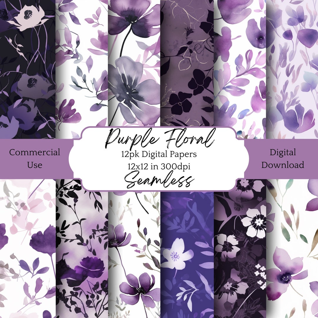 Paper Pack Purple Floral Instant Digital Download Tiled Seamless ...