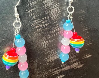 LGBTQ Pride Earrings, Transgender, Rainbow Flag, 925 Sterling Wires