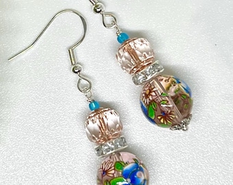 Japanese Tensha Bead Earrings: Sterling Silver Plated