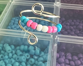 Pride Flag Fidget Ring, Adjustable Sterling Silver Plated