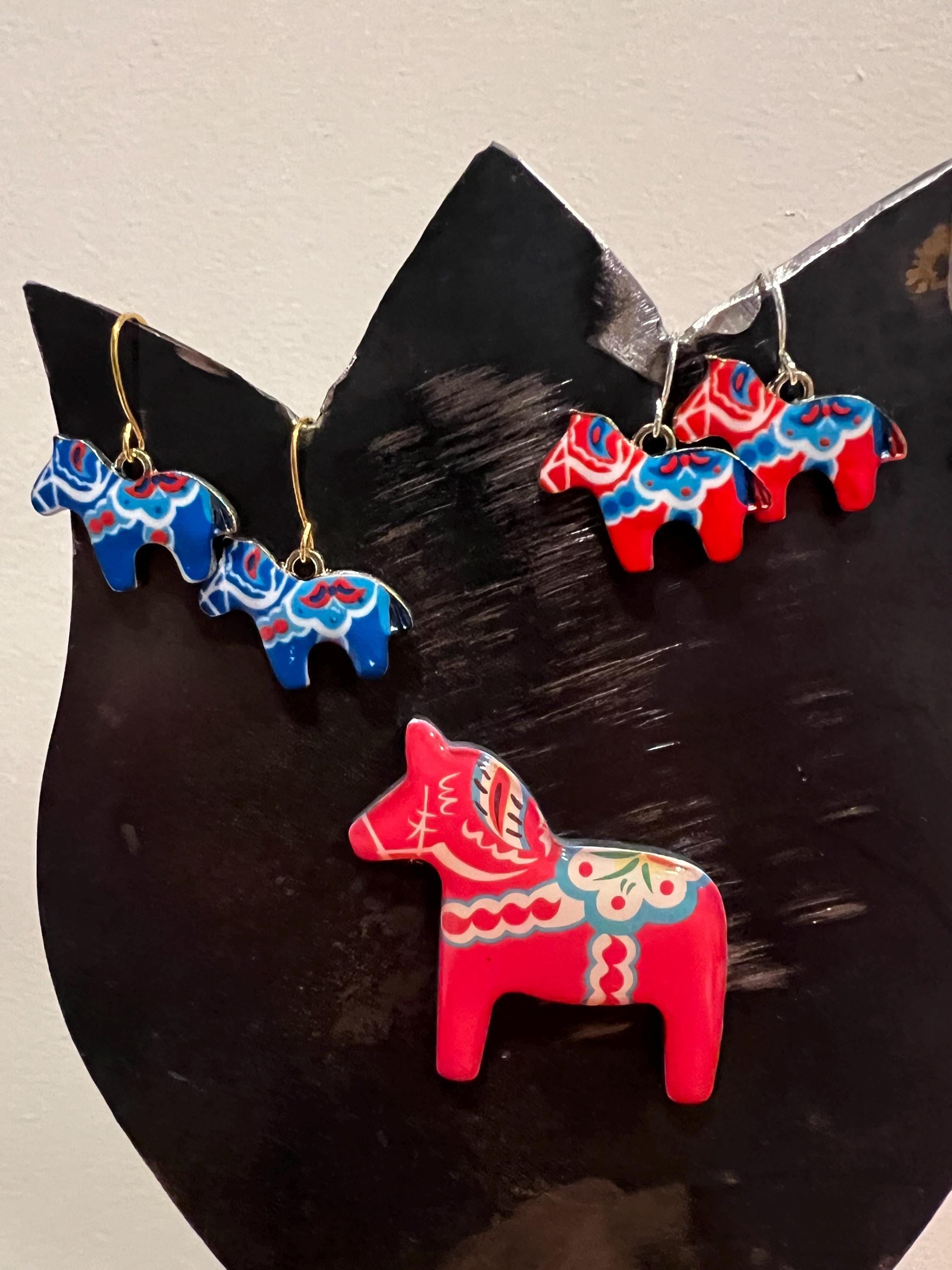 Dala Horse Earrings: Swedish Decarlian Style, Sterling Silver
