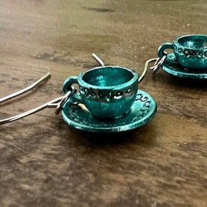 Tea Cup Earrings, Mothers Day Gift, Tea Cup Jewelry ready for Gifting with Floral Organza Bag