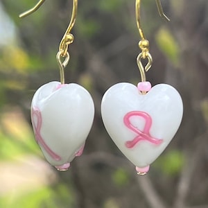 Pink Ribbon Earrings, Breast Cancer Awareness jewelry, gift for cancer survivors