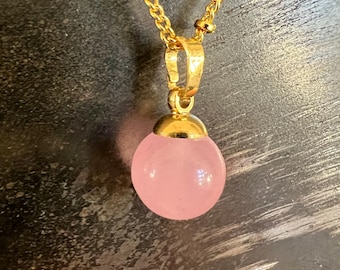 Rose Chalcedony Spherical Pendant on 18K Gold or 925 Sterling Silver Plated Station Necklace