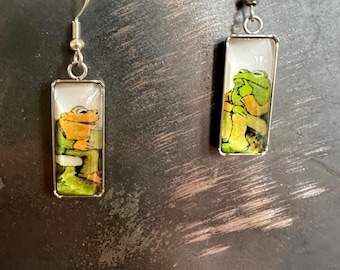 Frog and Toad Sterling Silver Dangle Earrings, Asymmetrical Charm