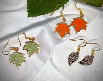 Fall Leaf Charm Earrings: Sterling Silver Wired