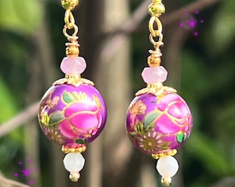 Lavender Japanese Tensha Bead Amethyst Earrings: Gold Plated Wires