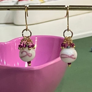 Pink Ribbon Earrings, Breast Cancer Awareness jewelry, gift for survivors, Mental Support