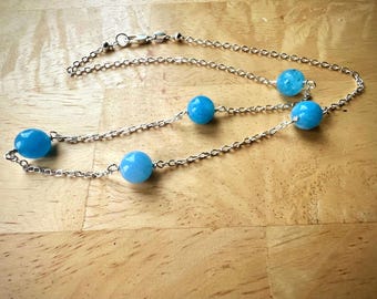 Aquamarine Satellite Necklace: Sterling Silver plated Chain