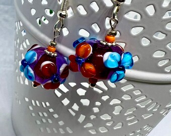 Lampwork earrings, Handmade Dangle, Hypoallergenic Sterling Silver Earrings