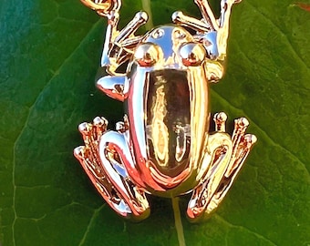 Gold Frog Pendant Necklace - Adjustable Chain